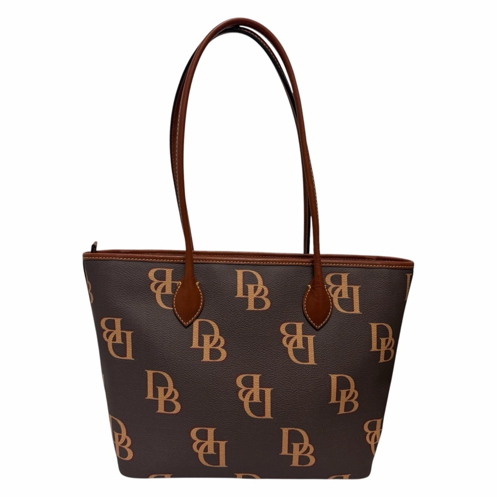 Dooney & Bourke Brown/Tan Logo Leather Shoulder Handbag